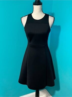 Banana Republic 2 Solid Black Scuba Knit Sleeveless Fit And Flare Mini Dress